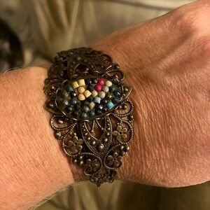Antique Style Floral Bracelet with Multicolor Beads